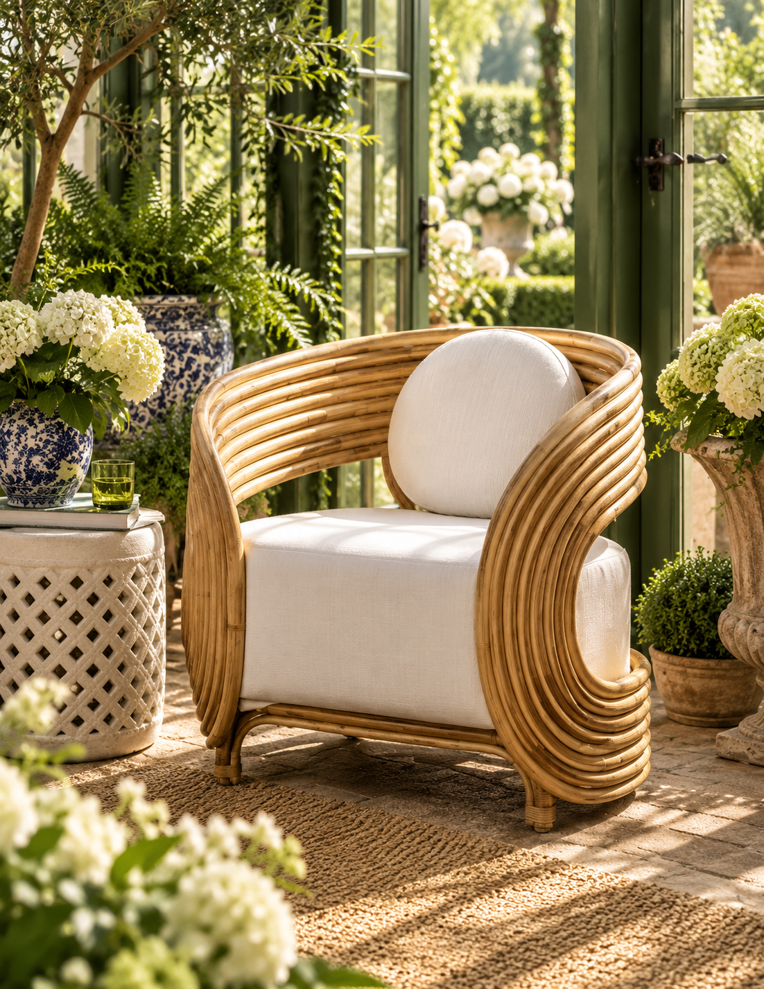 Madrid Natural Rattan Upholstered Armchair with Cushions