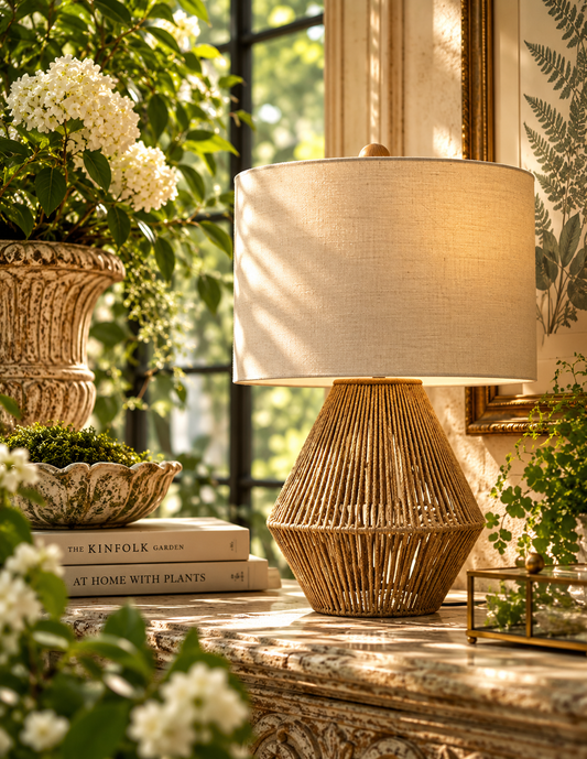 Harbor Weave Natural Rope Table Lamp with Linen Shade | Bay & Bridle