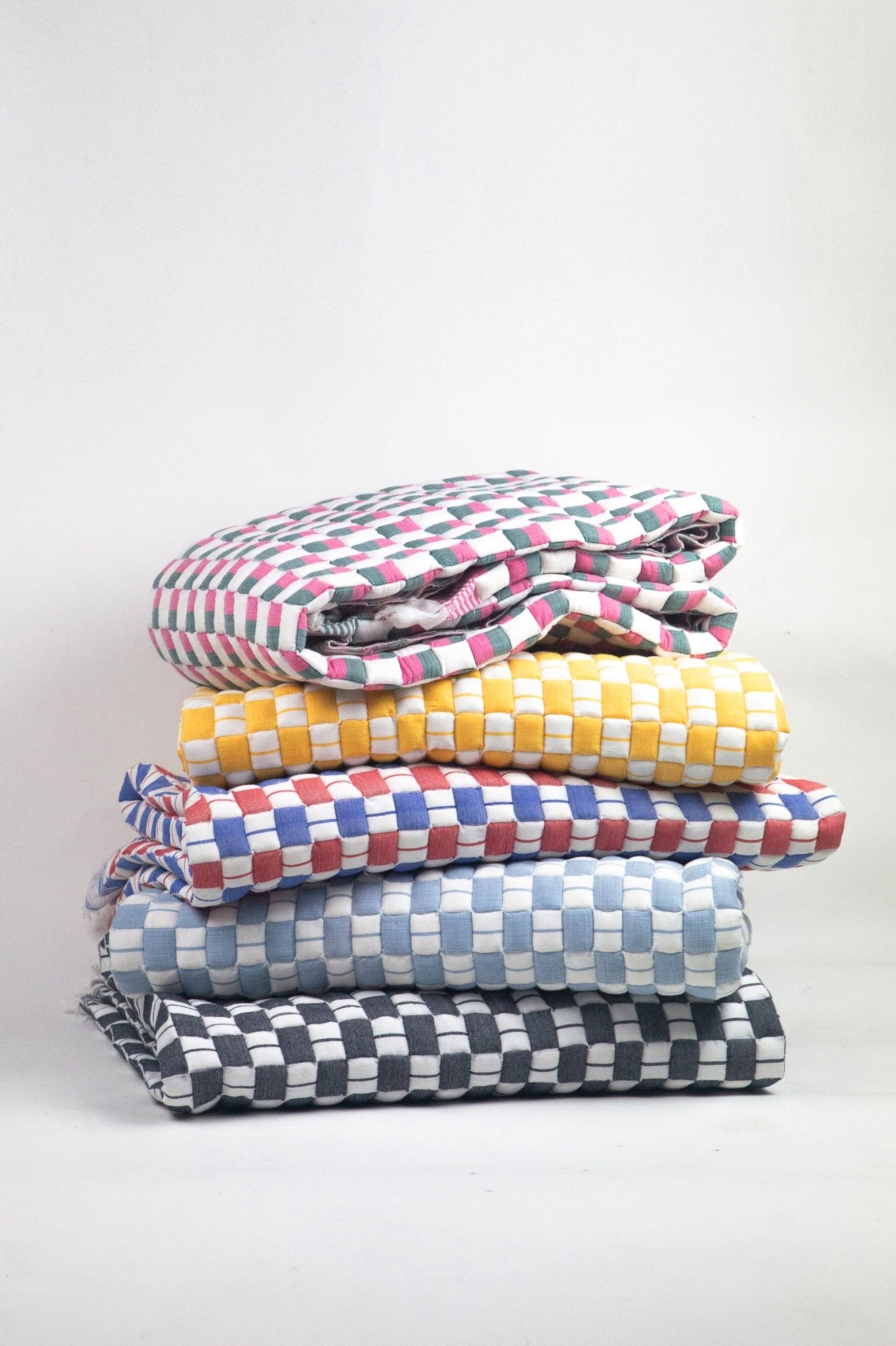 Quilted Sujani Throw Blanket - Pink, Green and White