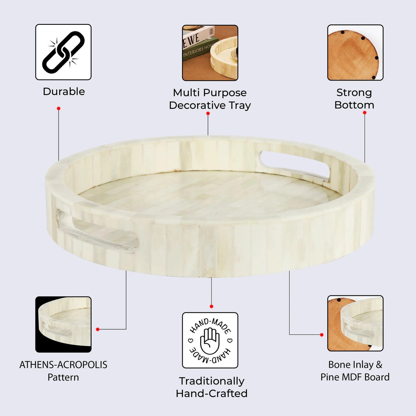 Decorative Tray Athens Acropolis Collection Bone Inlay – 12" x 12"