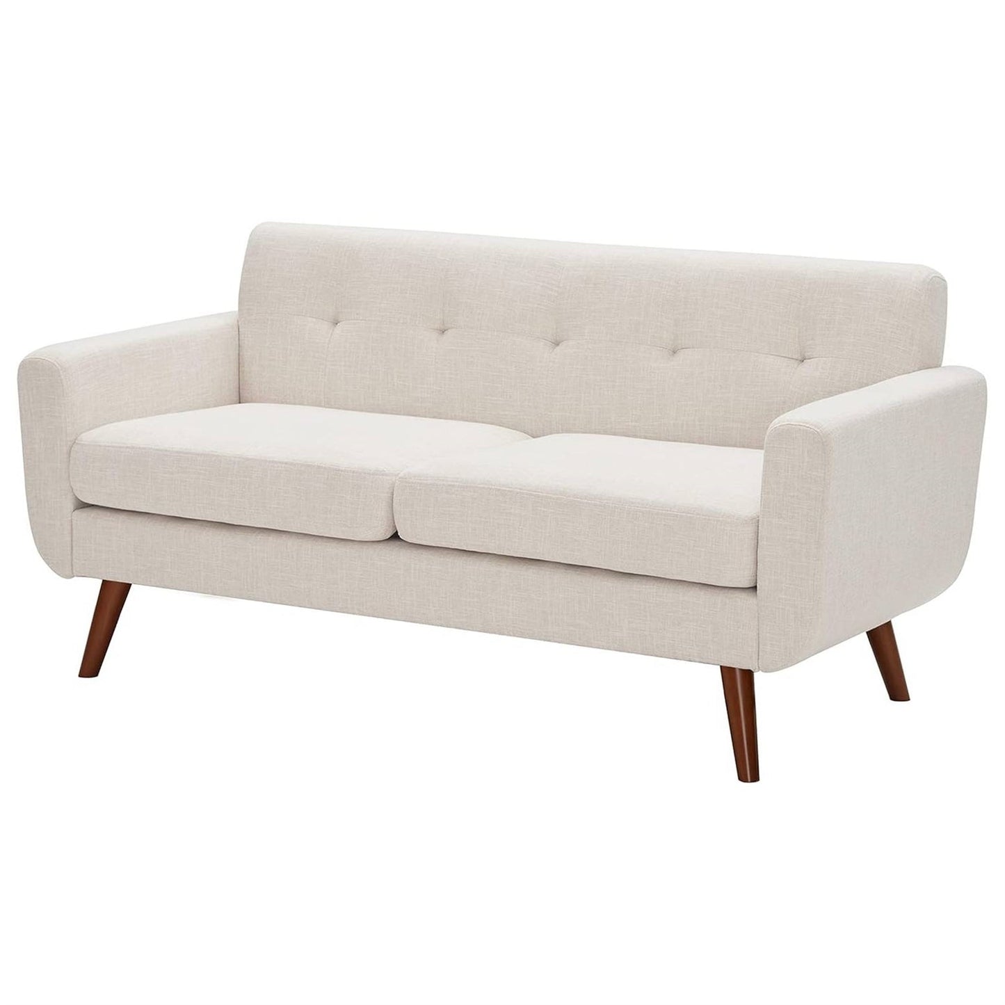 Sutton Tufted Linen Loveseat – Mid-Century Upholstered 2-Seat Sofa in Beige