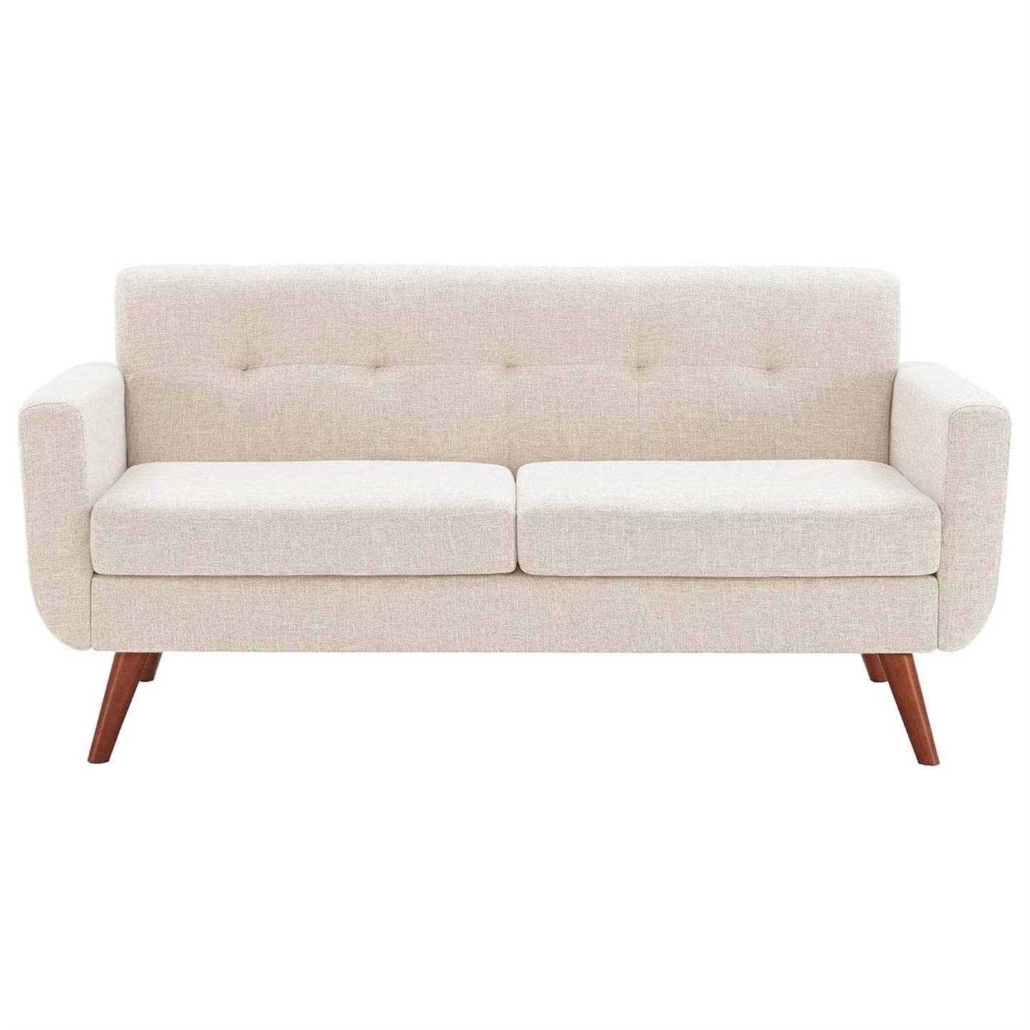 Sutton Tufted Linen Loveseat – Mid-Century Upholstered 2-Seat Sofa in Beige