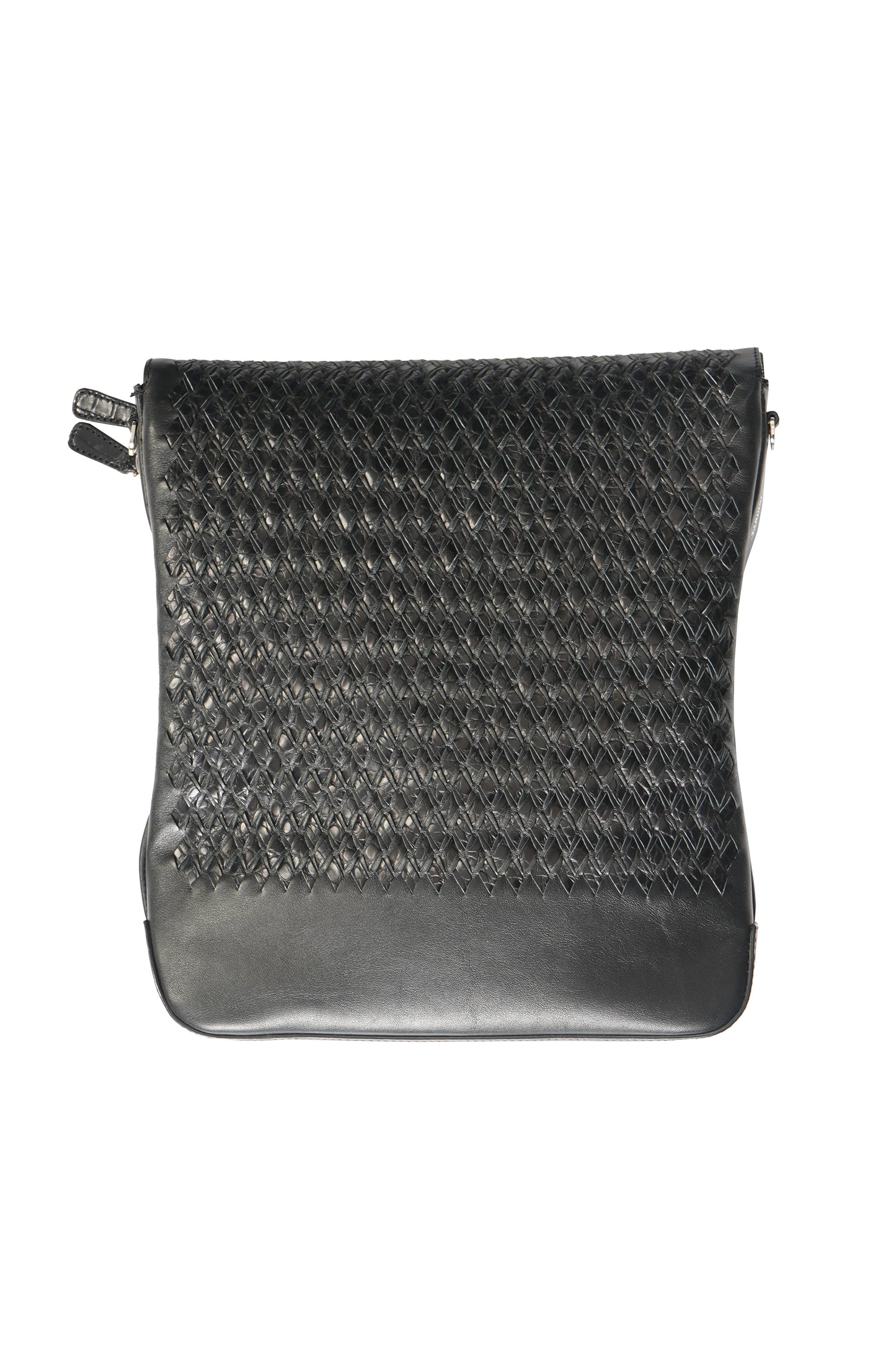Tardini Woven Full-Grain Calfskin-Alligator Leather Messenger Bag