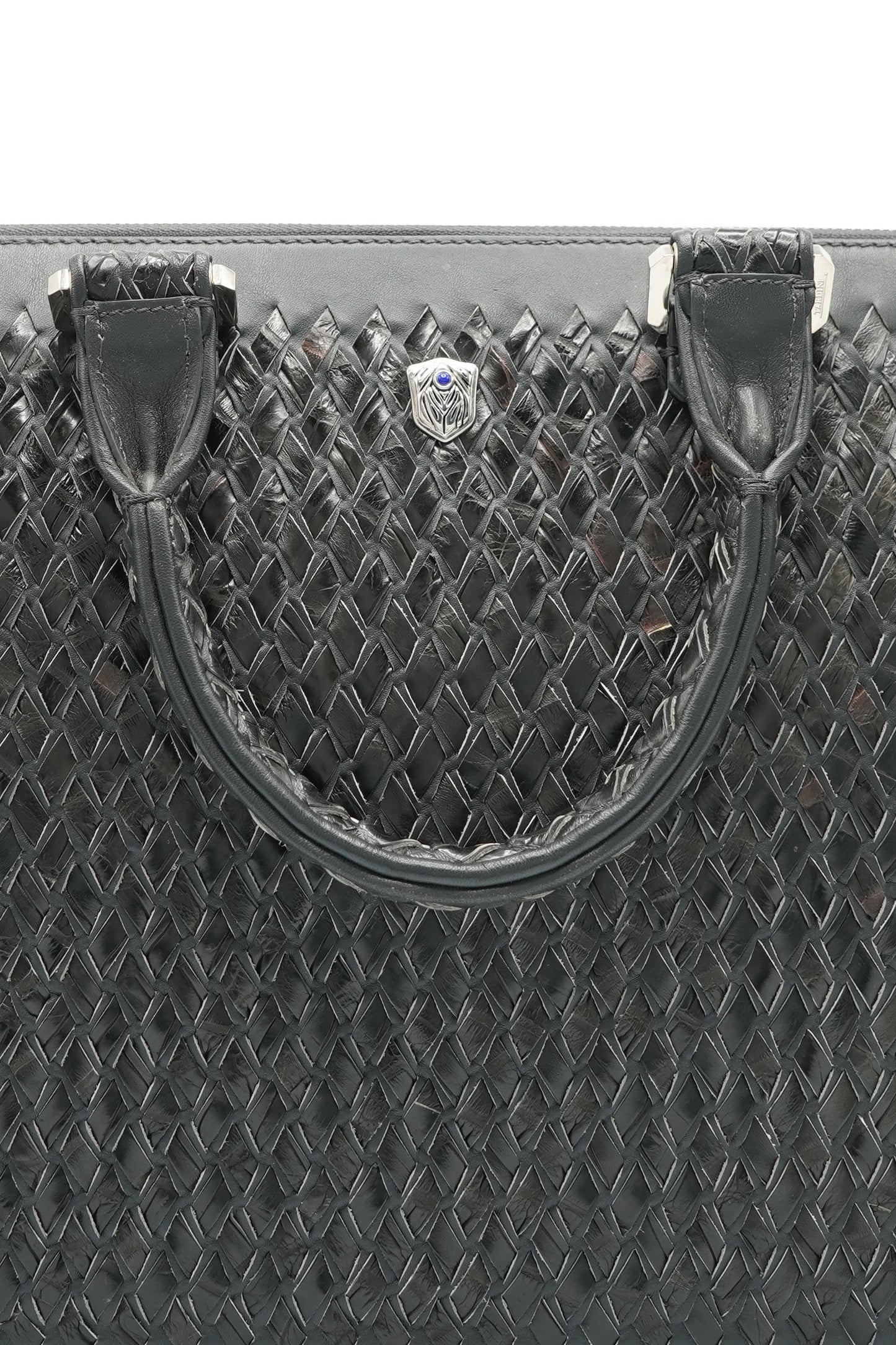Tardini Woven Full-Grain Calfskin-Alligator Leather Business Tote Bag