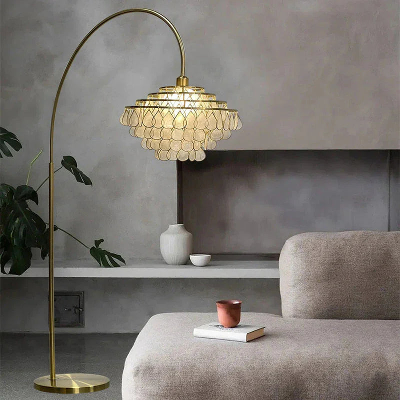 Teardrops Capiz Arc Floor Lamp