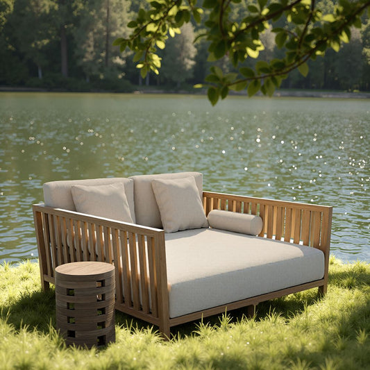 Teras Outdoor Daybed – Acacia Wood & Upholstered Olefin Fabric