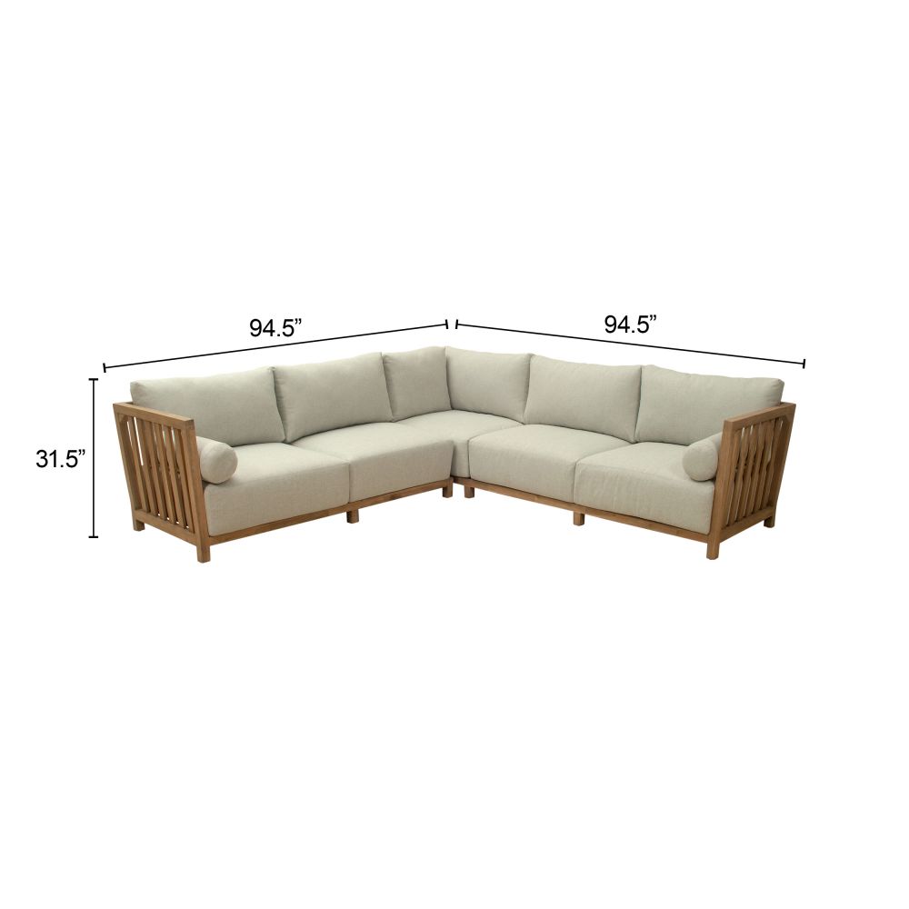 Teras Outdoor Sectional Sofa – Taupe Cushions & Acacia Wood