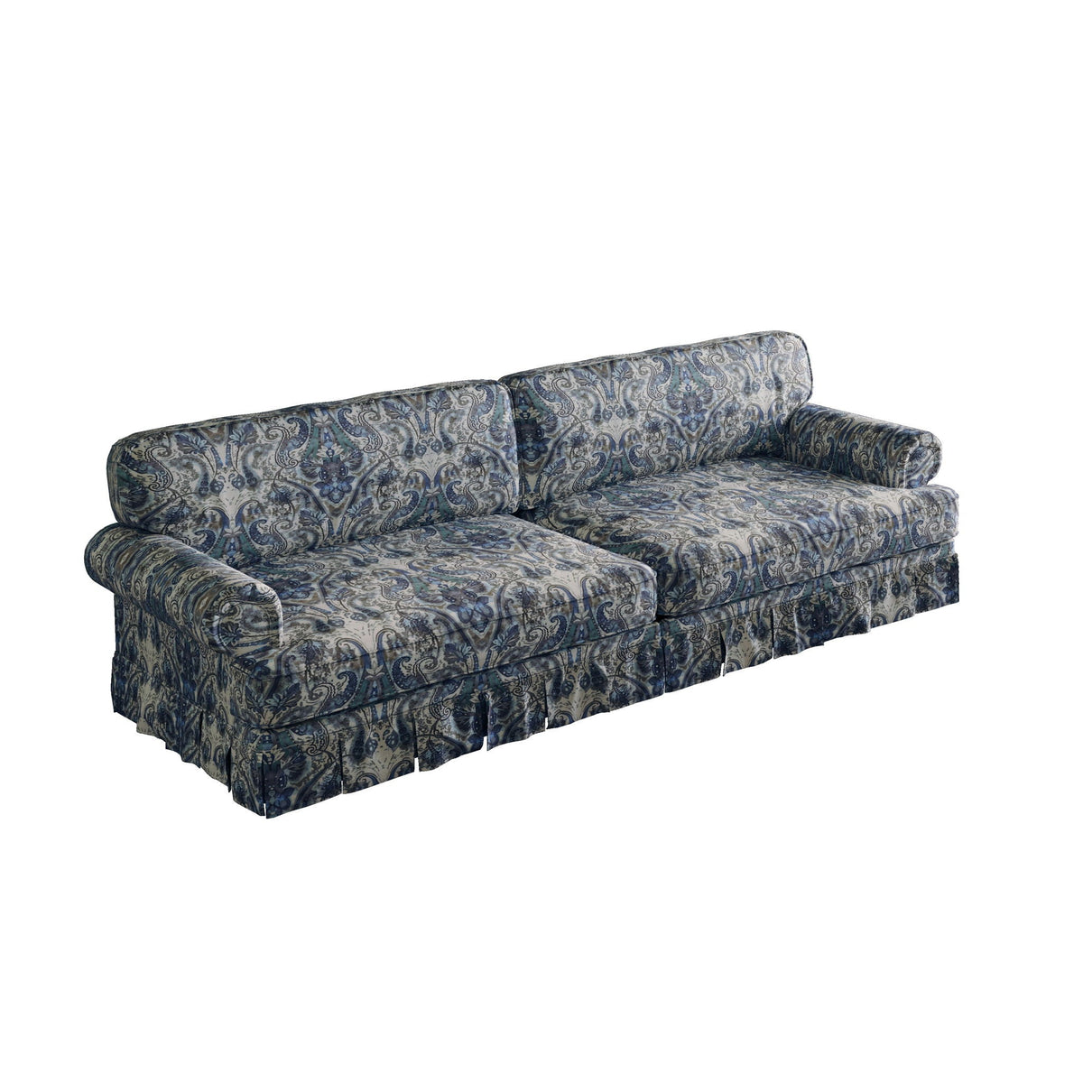 Blue patterned sofa on a white background