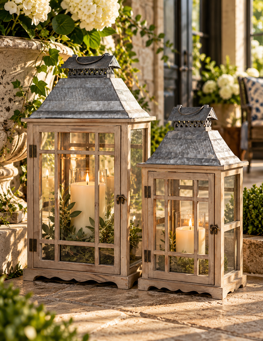 The Scape House Wood & Metal Lanterns — Set of 2
