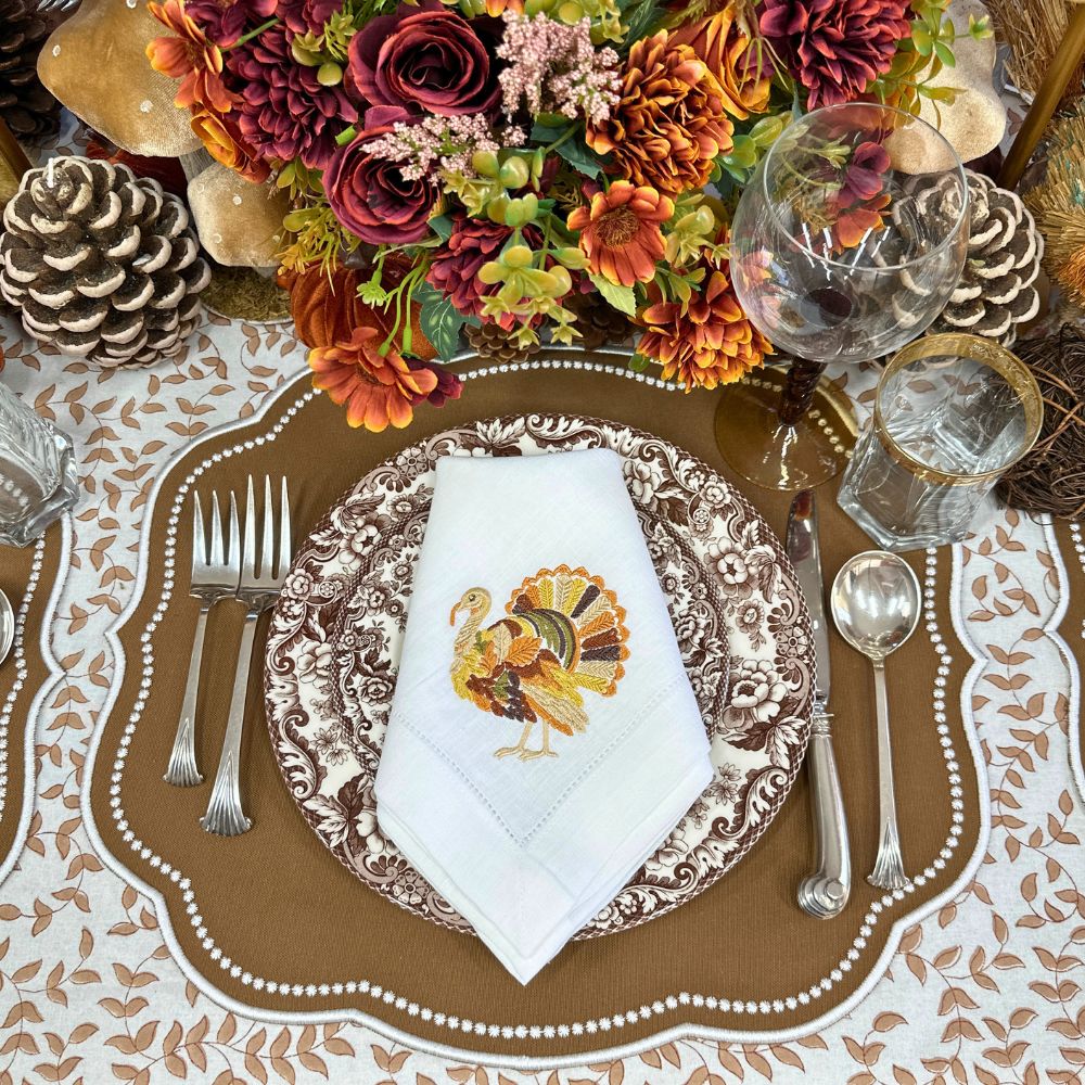 The Harvest Turkey Hemstitched Linen Napkin, Set of 4