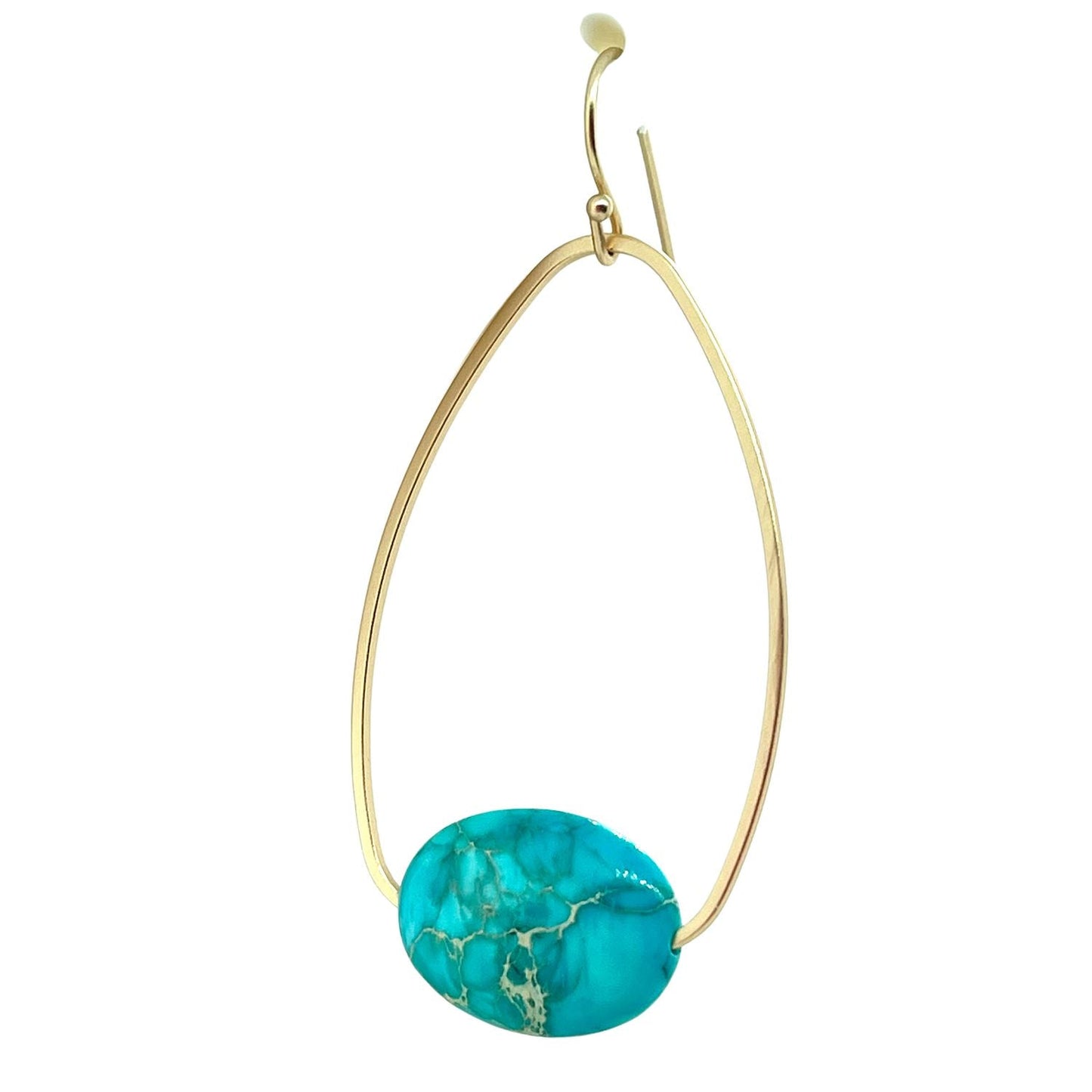 Turquoise Aqua Terra Jasper Matte Gold Oval Inset Earrings