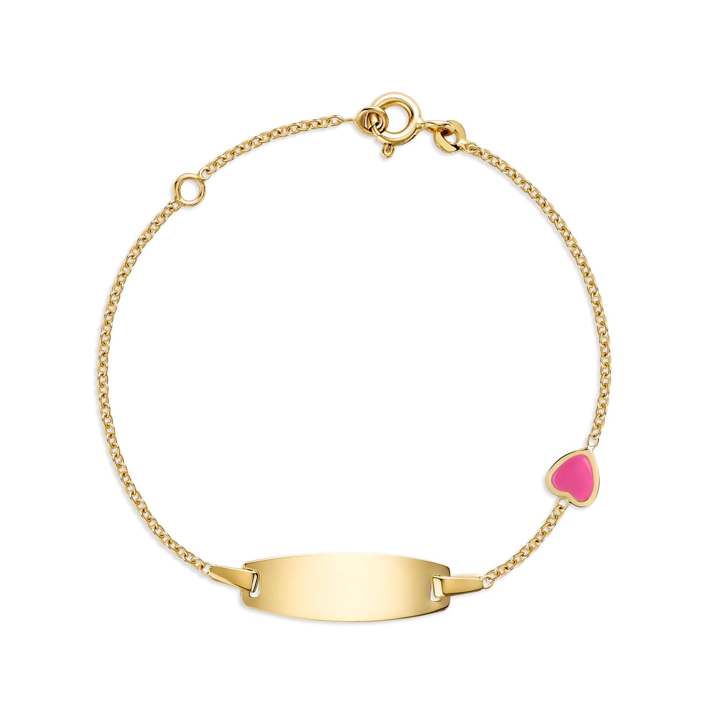 UNICORNJ 14k Yellow Gold Girls ID Bracelet Engravable with Enamel Charm for Girls Kids Toddler Baby Made in Italy 5.5"