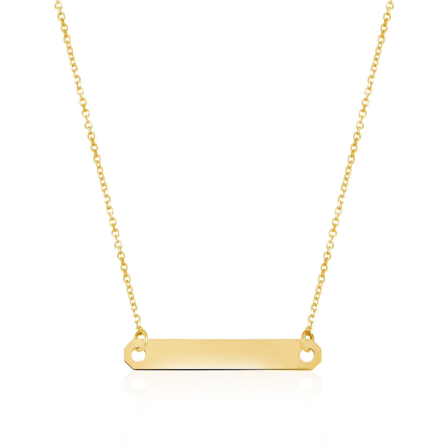 14K Yellow Gold Engravable Personalized Horizontal Bar Pendant Necklace Polished Shiny on Cable Chain Italy