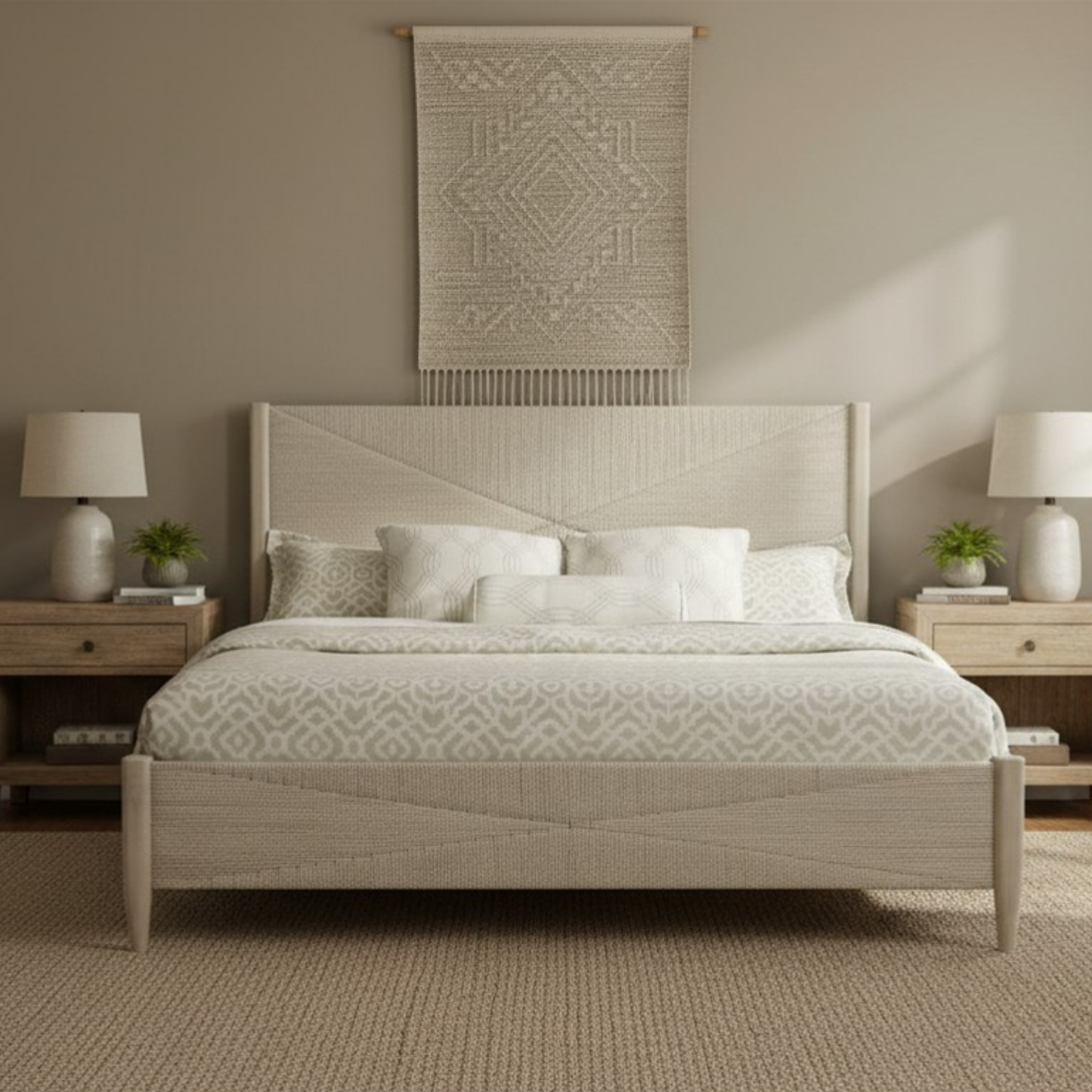 Pearl Soft Light Sand Finish Woven Complete Bed