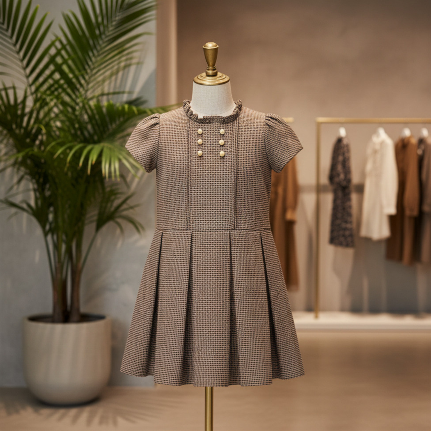 Organic Ruffle Collar Drop Waist Organic Cotton Pintucked Dress