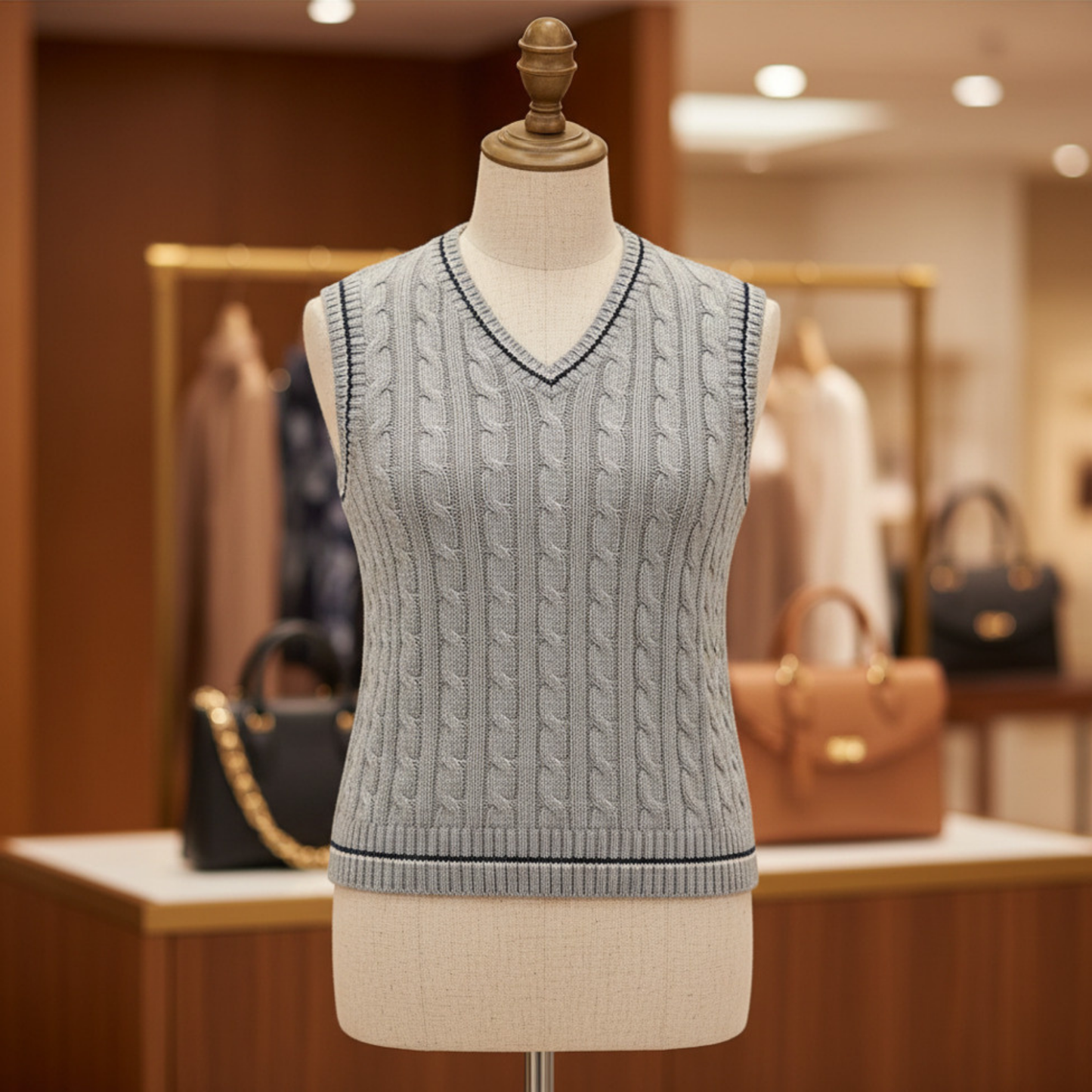 Organic Cotton Gray Cable Knit Sweater Vest