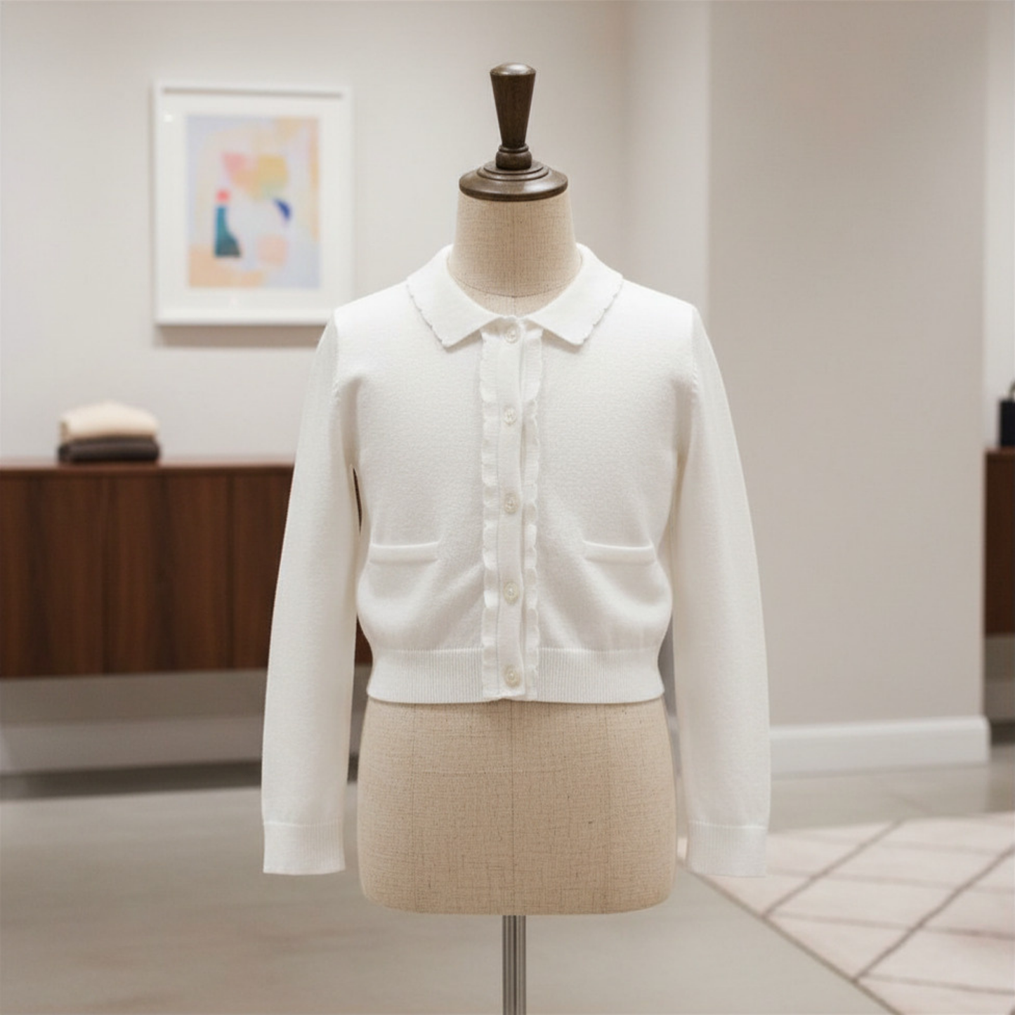 Organic Cotton White Scallop Edge Cardigan