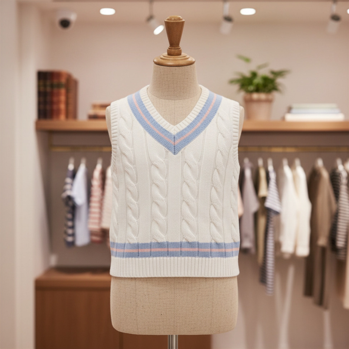 Organic Cotton Blue & White Cable Knit Cricket Sweater Vest
