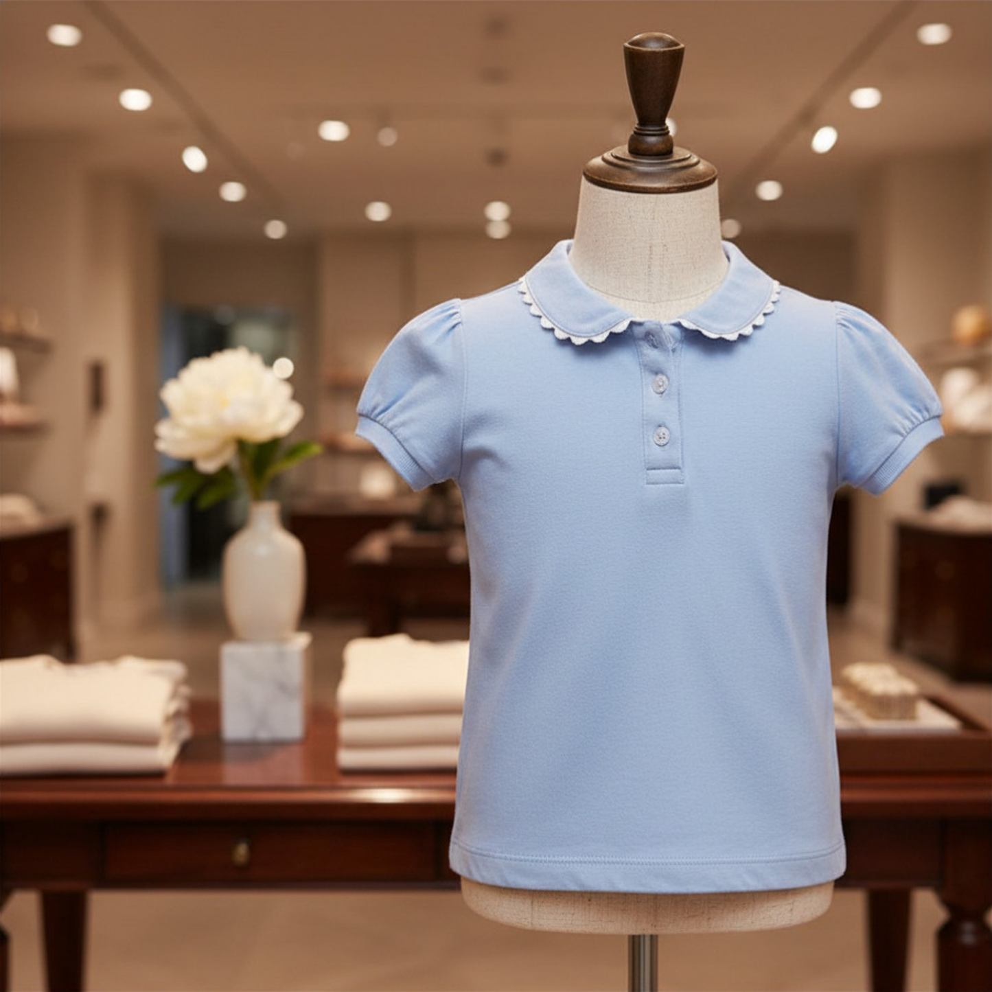 Organic Cotton Blue Puff Sleeve Polo