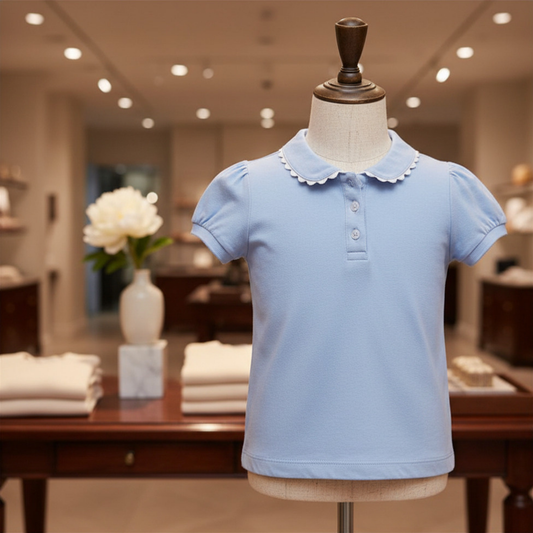 Organic Cotton Blue Puff Sleeve Polo