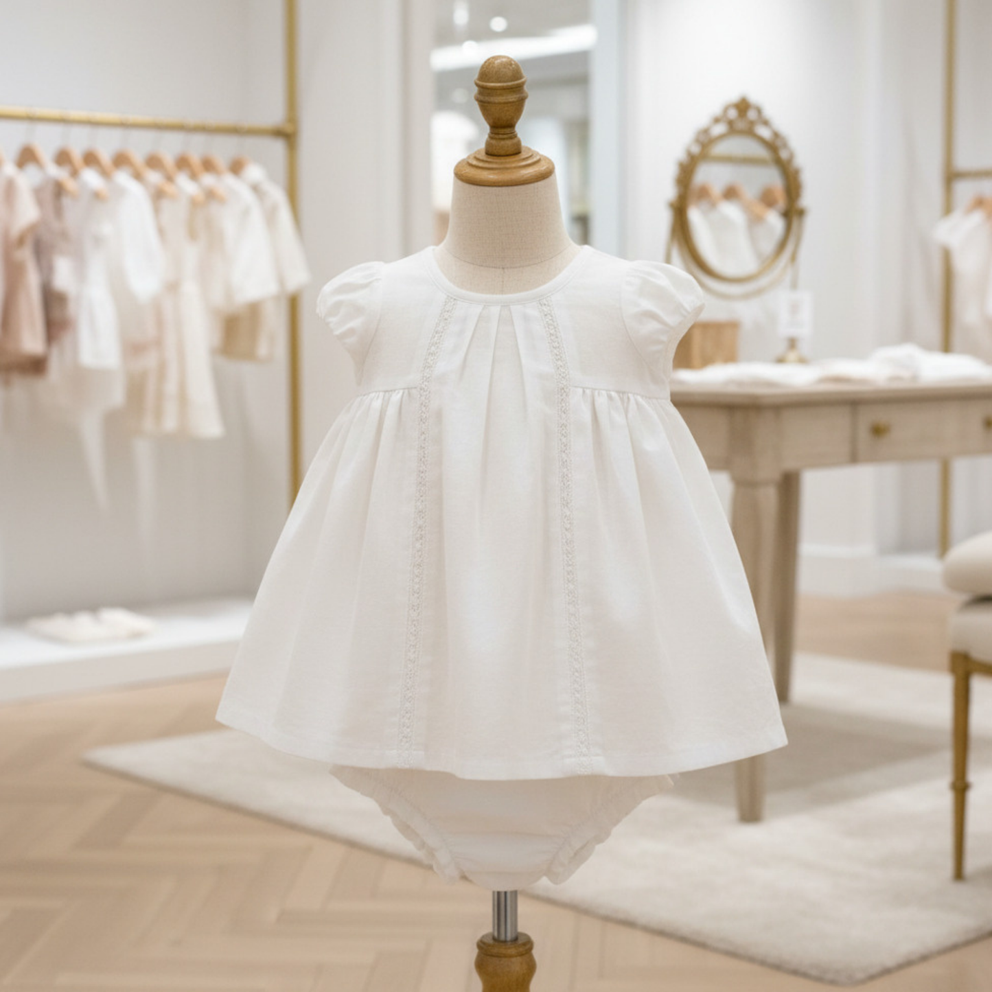 Special Occasion Organic Linen Cotton White Pintuck Dress