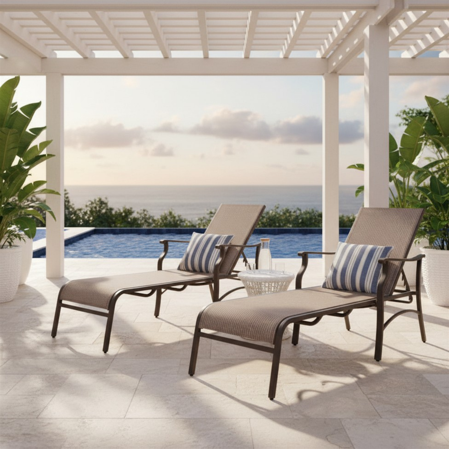 The Trevi Textilene Outdoor Chaise Lounge - Set of Two