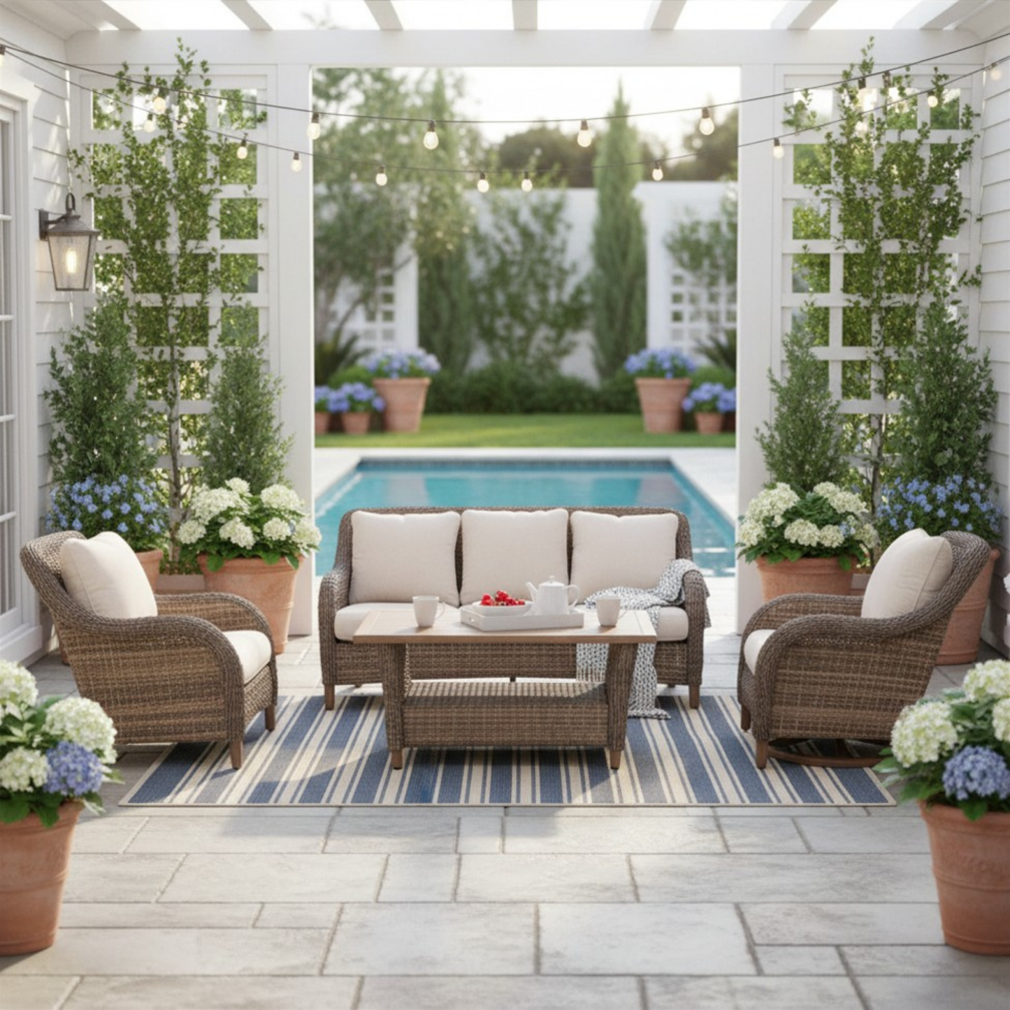 The Mitchell 4-Piece Wicker Outdoor Luxury Sofa Set with Swivel Rocking Chairs