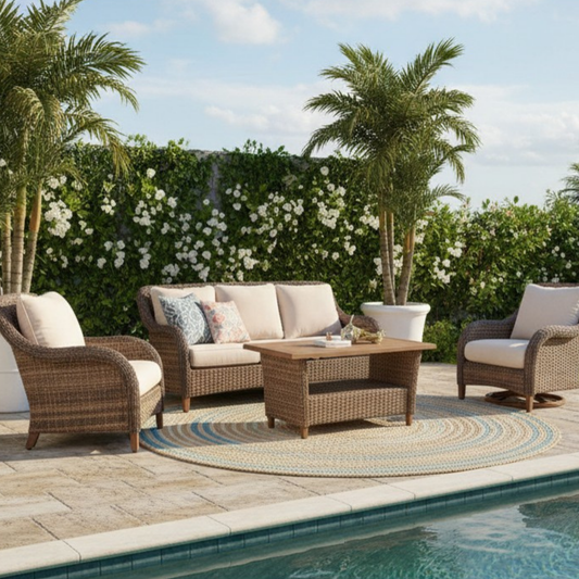 The Mitchell 4-Piece Wicker Outdoor Luxury Sofa Set with Swivel Rocking Chairs