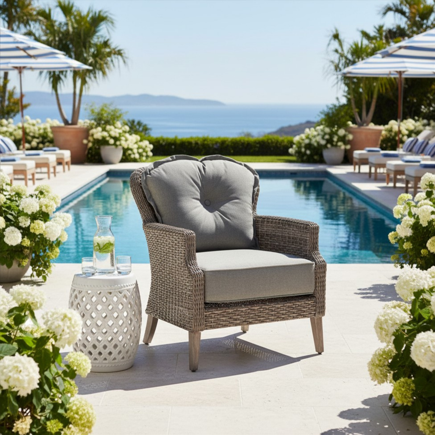 The Tenaya 3-Piece Wicker Rattan Luxury Outdoor Sofa Set with Stationary Chairs