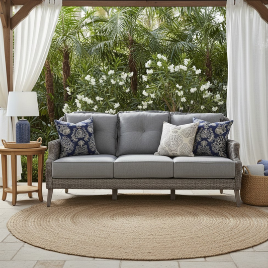 The Tenaya 3-Piece Wicker Rattan Luxury Outdoor Sofa Set with Stationary Chairs
