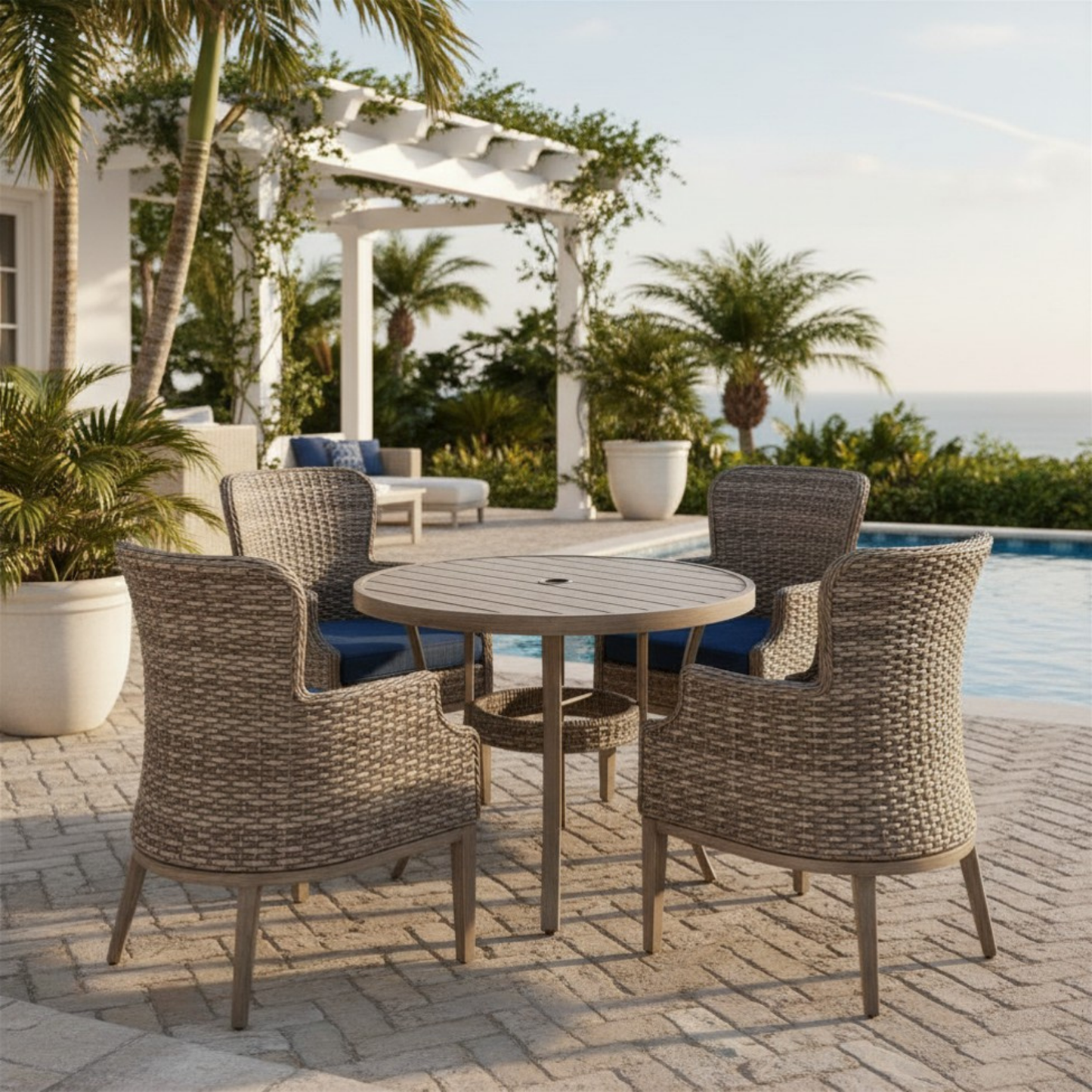 The Tenaya 5-Piece Wicker Rattan Outdoor Luxury Dining Set