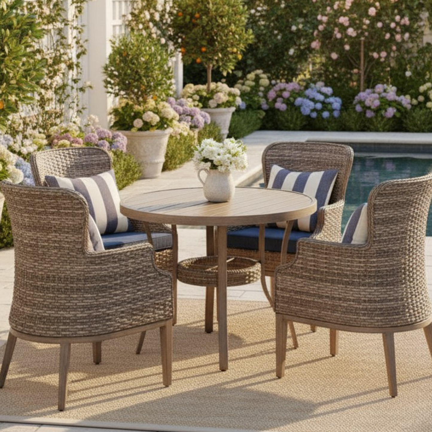 The Tenaya 5-Piece Wicker Rattan Outdoor Luxury Dining Set