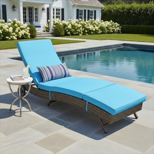 Outdoor Chair Wicker Chaise Lounge Weather Resistant Sun Lounger with UV