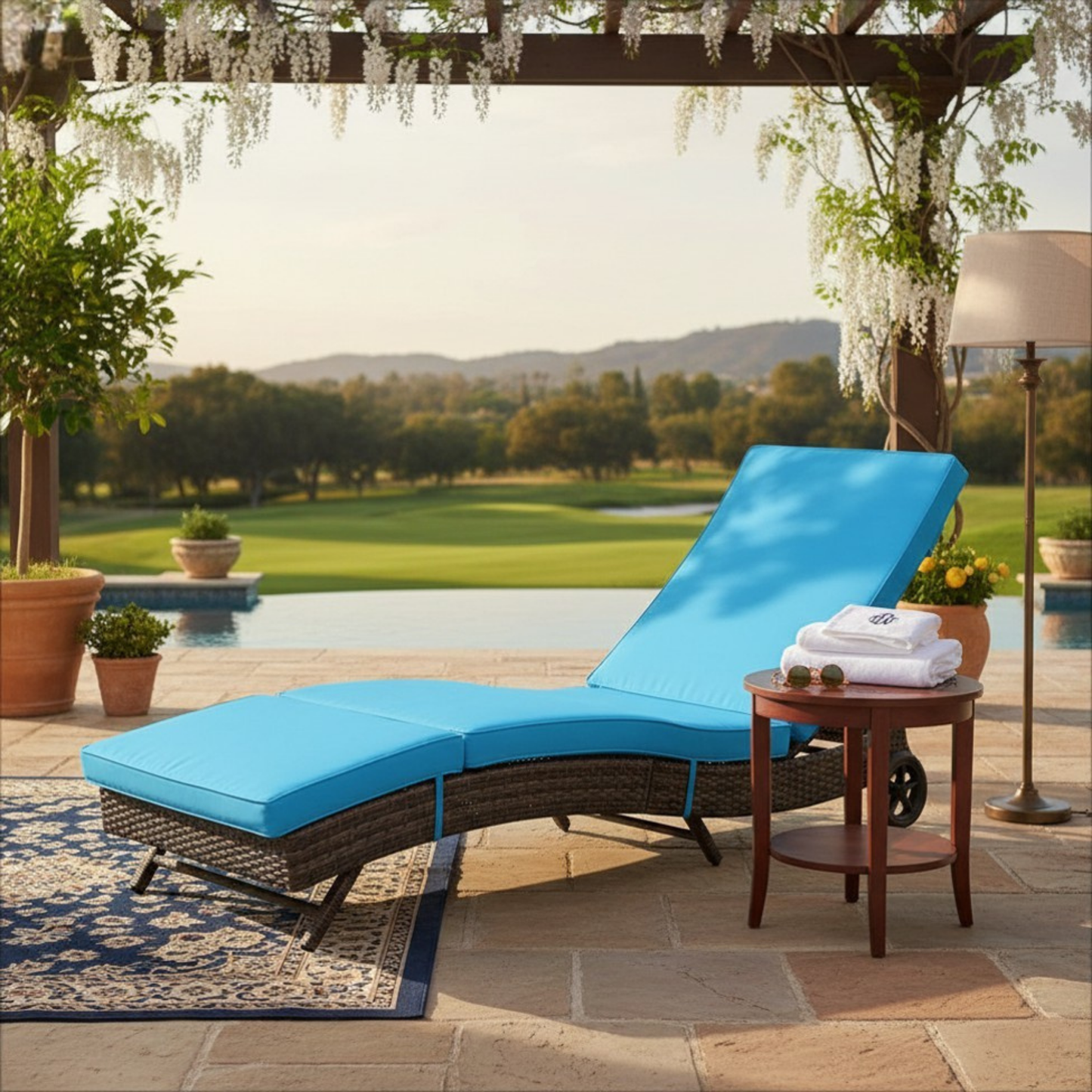 Outdoor Chair Wicker Chaise Lounge Weather Resistant Sun Lounger with UV