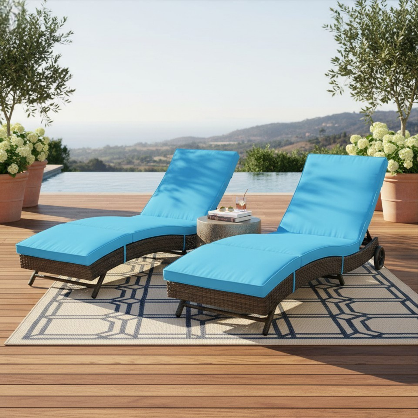 Outdoor Chair Wicker Chaise Lounge Weather Resistant Sun Lounger with UV