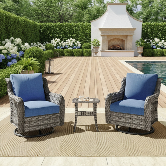 Outdoor Wicker Rattan Swivel Chairs Set of 2 with Side Table