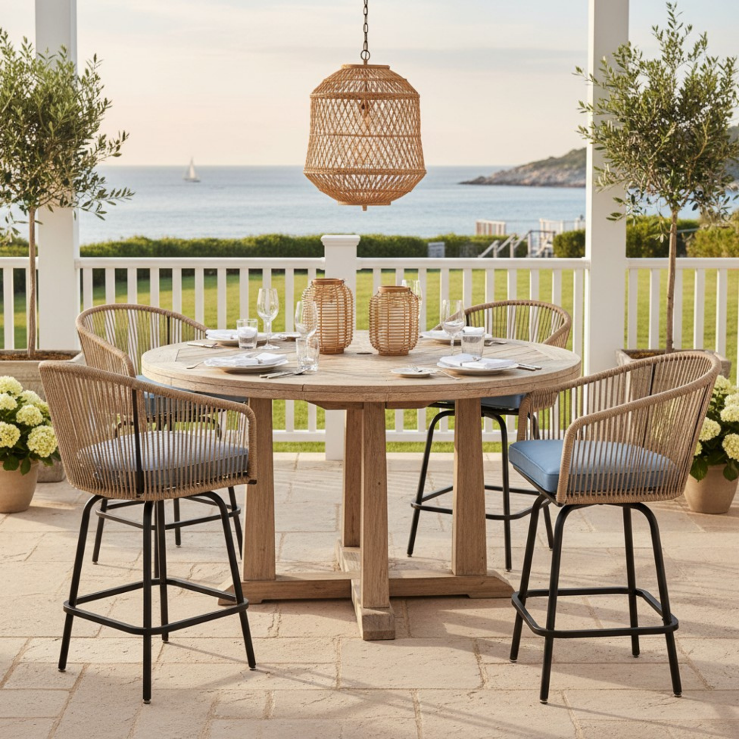 Outdoor Bar Stools Set of 4 with Armrests and Backrest