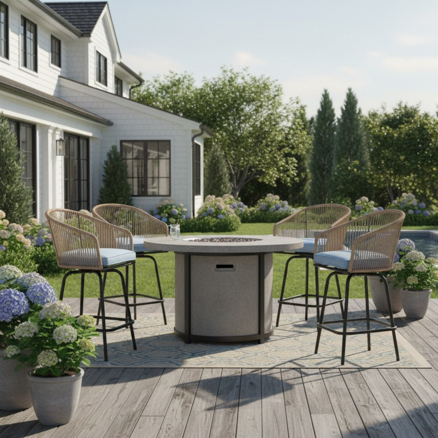 Outdoor Bar Stools Set of 4 with Armrests and Backrest
