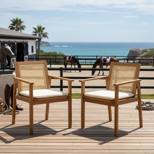 The Preston Acacia Wood and Rattan Outdoor Luxury Dining Chair with Cushion - Set of 2