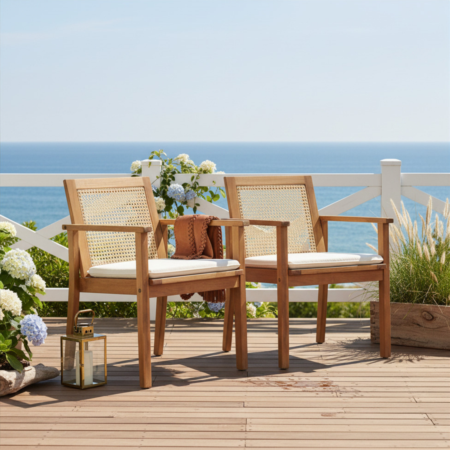 The Preston Acacia Wood and Rattan Outdoor Luxury Dining Chair with Cushion - Set of 2
