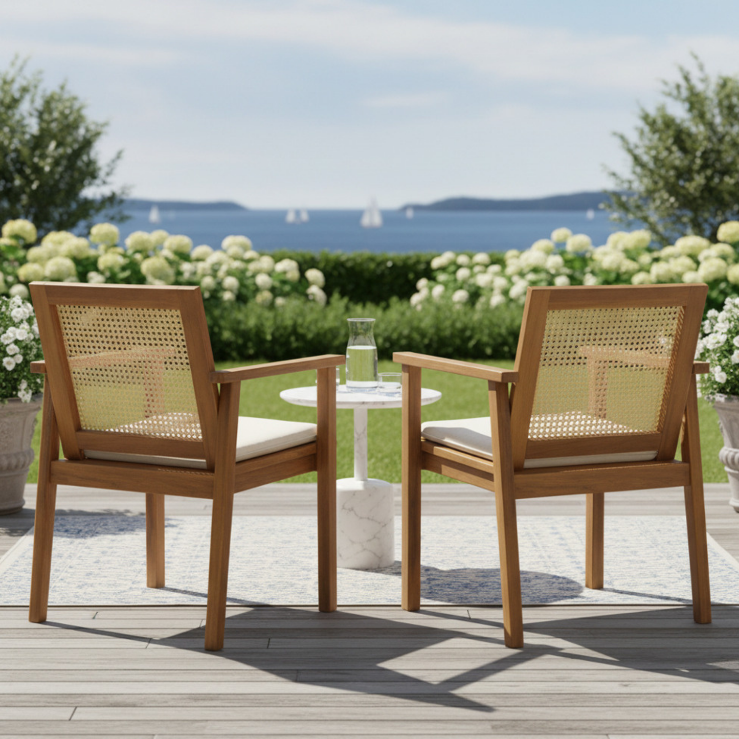 The Preston Acacia Wood and Rattan Outdoor Luxury Dining Chair with Cushion - Set of 2