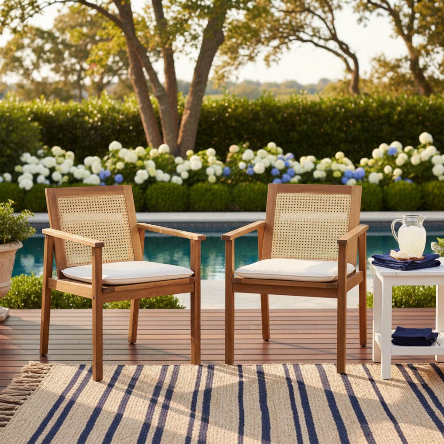 The Preston Acacia Wood and Rattan Outdoor Luxury Dining Chair with Cushion - Set of 2