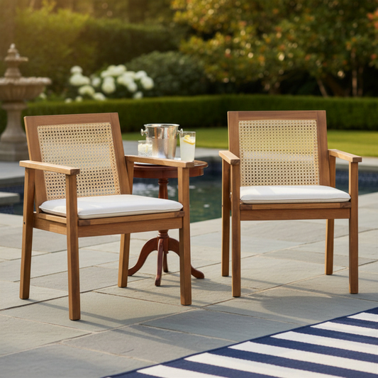 The Preston Acacia Wood and Rattan Outdoor Luxury Dining Chair with Cushion - Set of 2