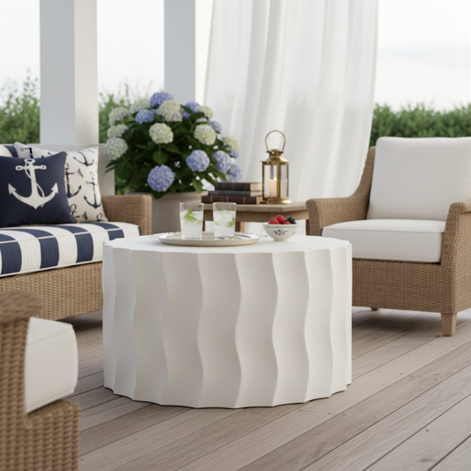 Wave Accent Table (Wide) - White Outdoor End Table