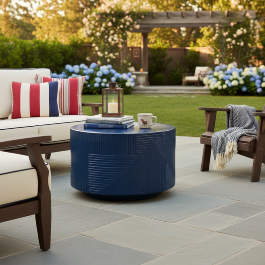 The Serenity 15" Hand Crafted Tall Round Outdoor Luxury Accent Table - White, Blue or Black