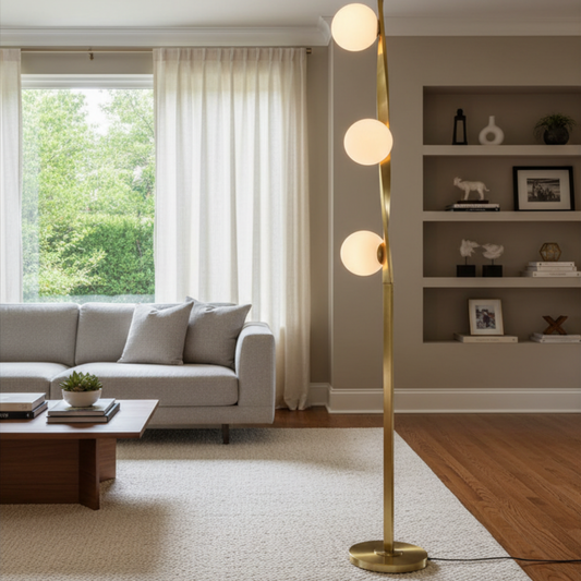 The Nola 3-Bulb Brass Curved Floor Lamp