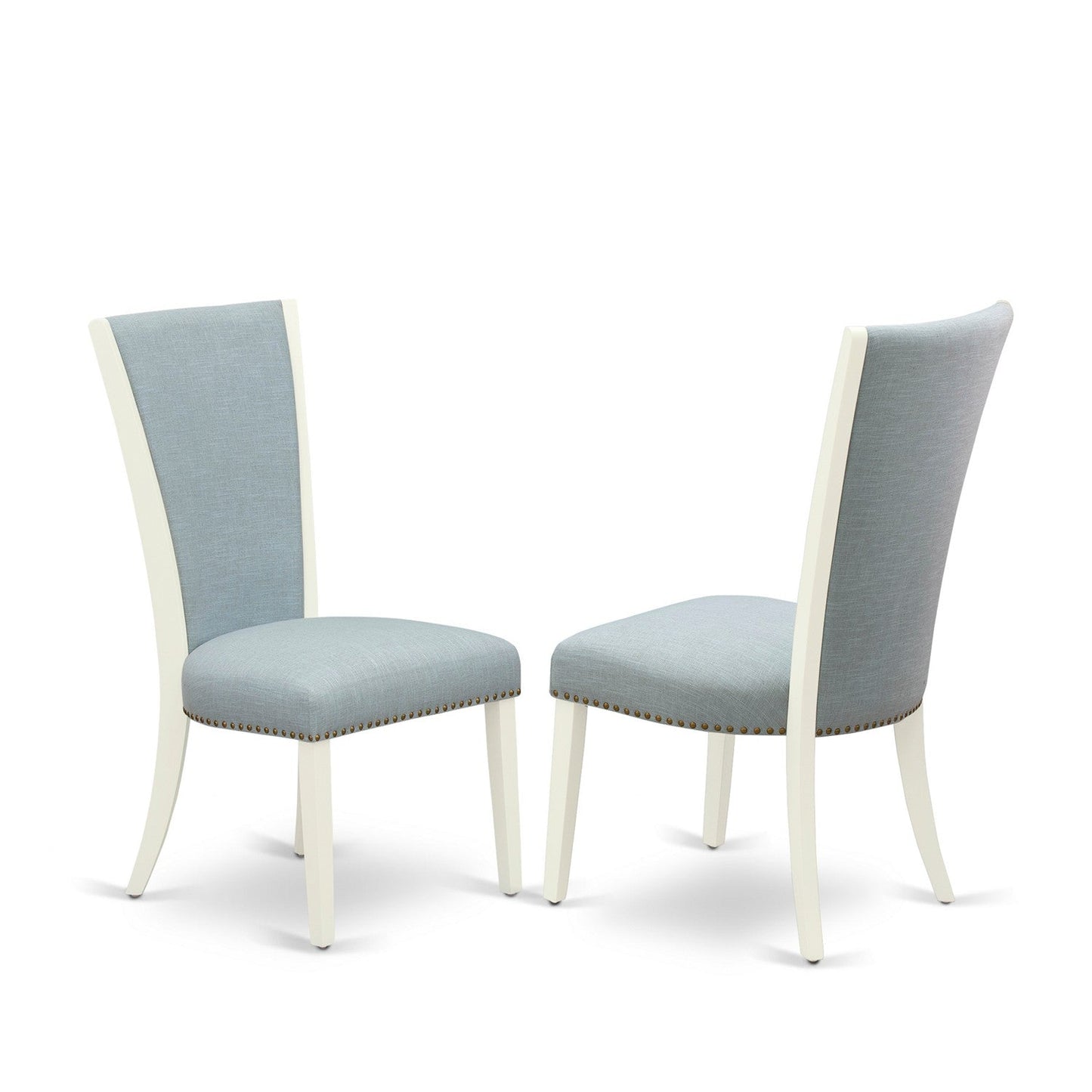EAST WEST FURNITURE - ANVE5-LWH-15 - 5 Piece Dining Room Set - 4 Baby Blue Linen Fabric Kitchen Chairs with High Back and 1 Modern Dining Room Table - linen white Finish
