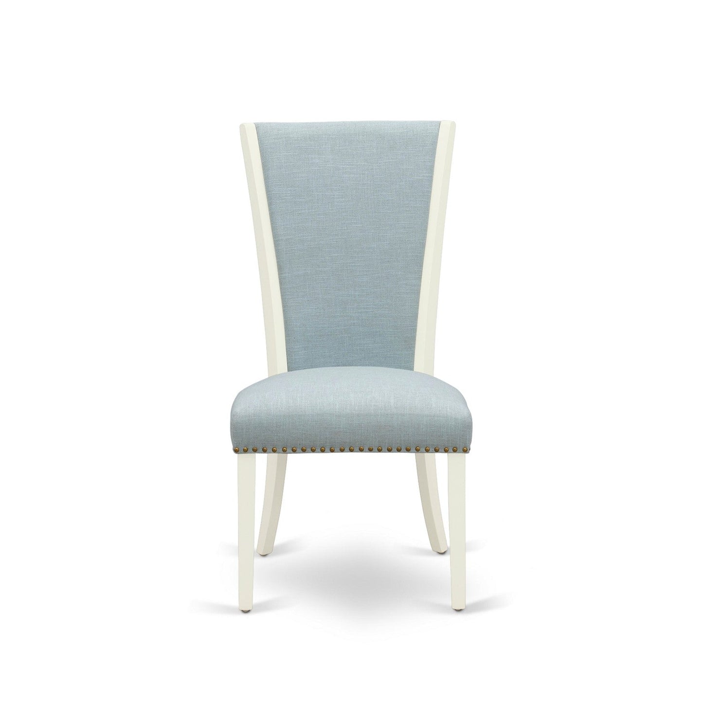 EAST WEST FURNITURE - ANVE5-LWH-15 - 5 Piece Dining Room Set - 4 Baby Blue Linen Fabric Kitchen Chairs with High Back and 1 Modern Dining Room Table - linen white Finish