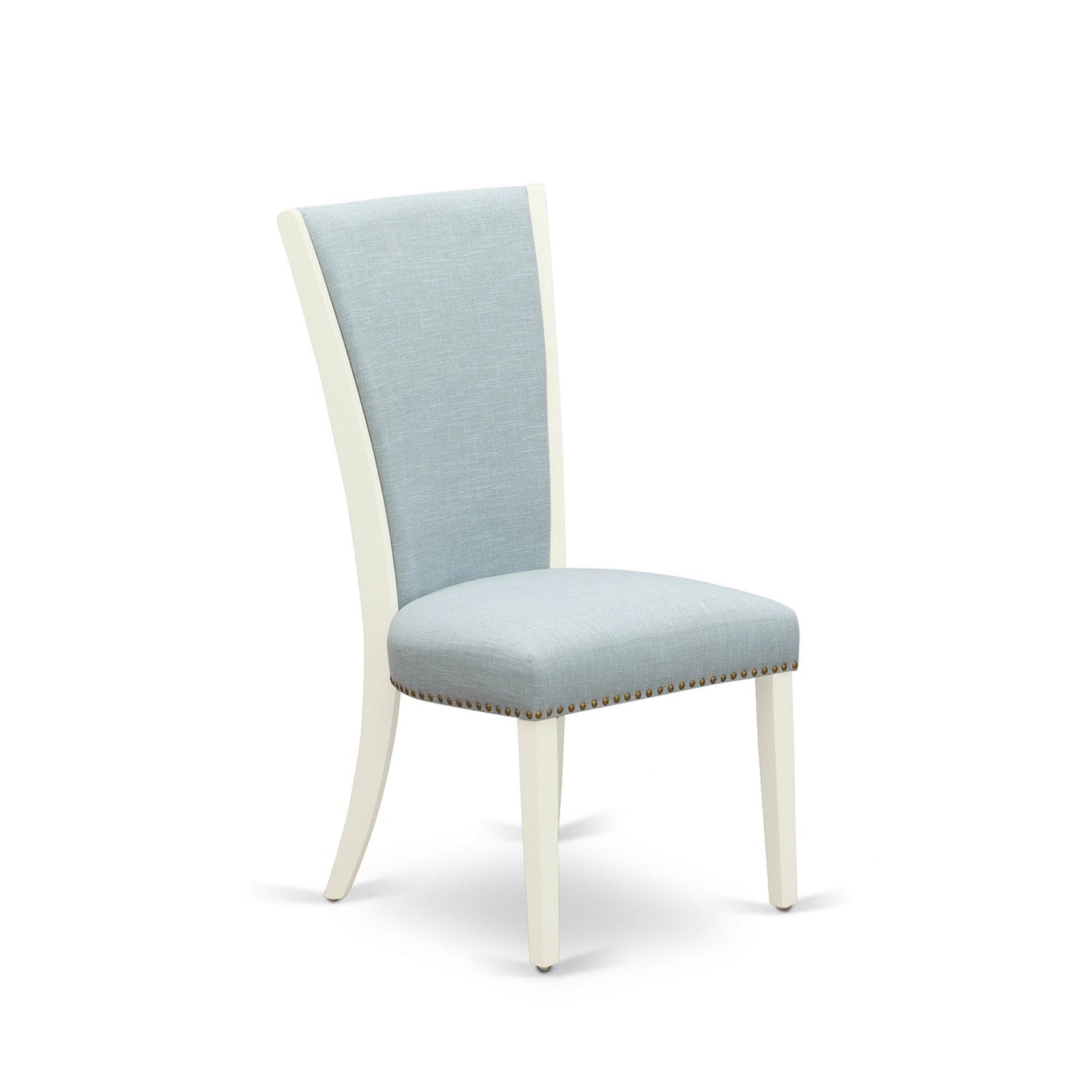 EAST WEST FURNITURE - CAVE7-LWH-15 - 7 Piece Dining Room Set - 6 Baby Blue Linen Fabric Dining Padded Chairs with High Back and 1 Kitchen Dining Table - linen white Finish