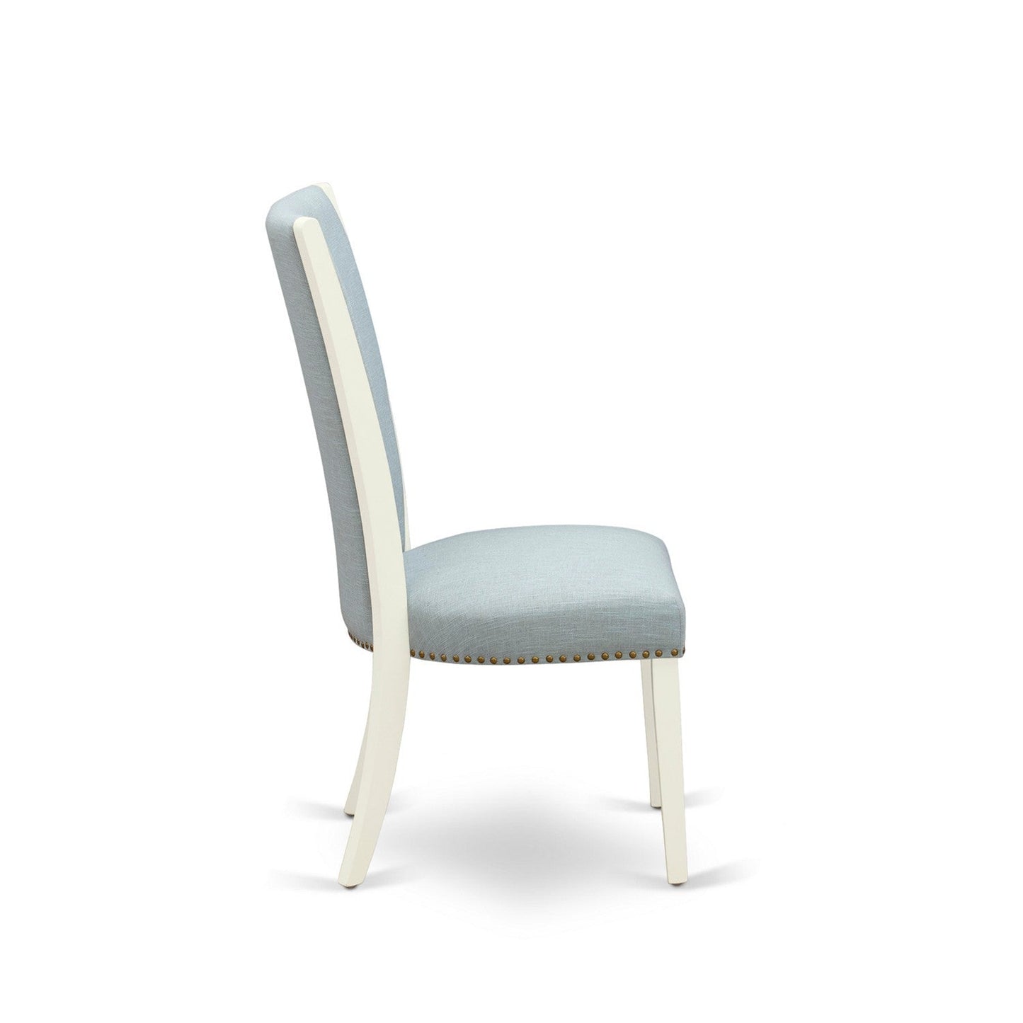 EAST WEST FURNITURE - CAVE5-LWH-15 - 5 Piece Dining Table Set - 4 Baby Blue Linen Fabric Dining Chairs with High Back and 1 Wooden Dining Table - linen white Finish